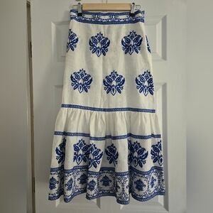 White and Blue Embroidered Zara Skirt NWT